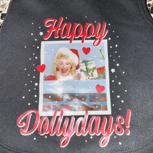 Doggy Parton Happy Dollydays Hoodie Dog's Size S Black Dolly Christmas NWT - Picture 2 of 7